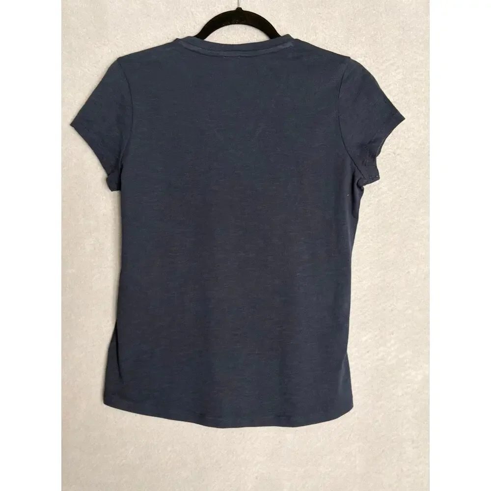 Reba Embroidered T-Shirt Short Sleeve V-Neck Women's XS Navy Blue